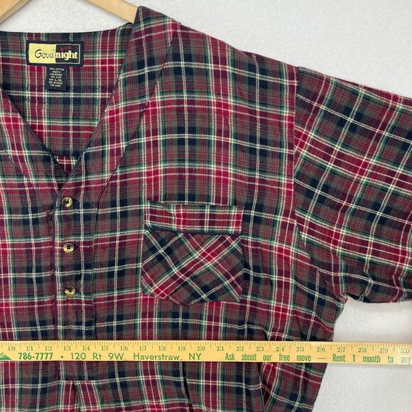 GOODNIGHT Nightshirt Mens L-XL Flannel Plaid Long Sleeve Pajama PJ Cotton Red - Picture 12 of 14